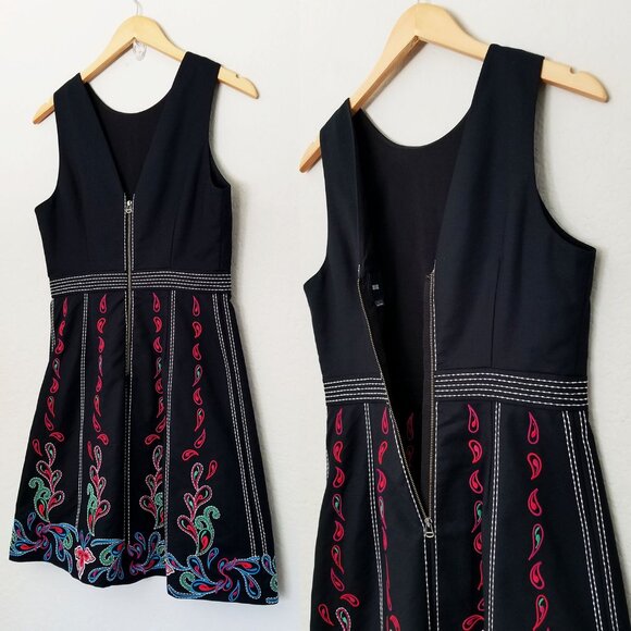 Anthropologie Maeve Chennai Embroidered Paisley Floral Mini Dress Black Size 6 - Picture 12 of 15